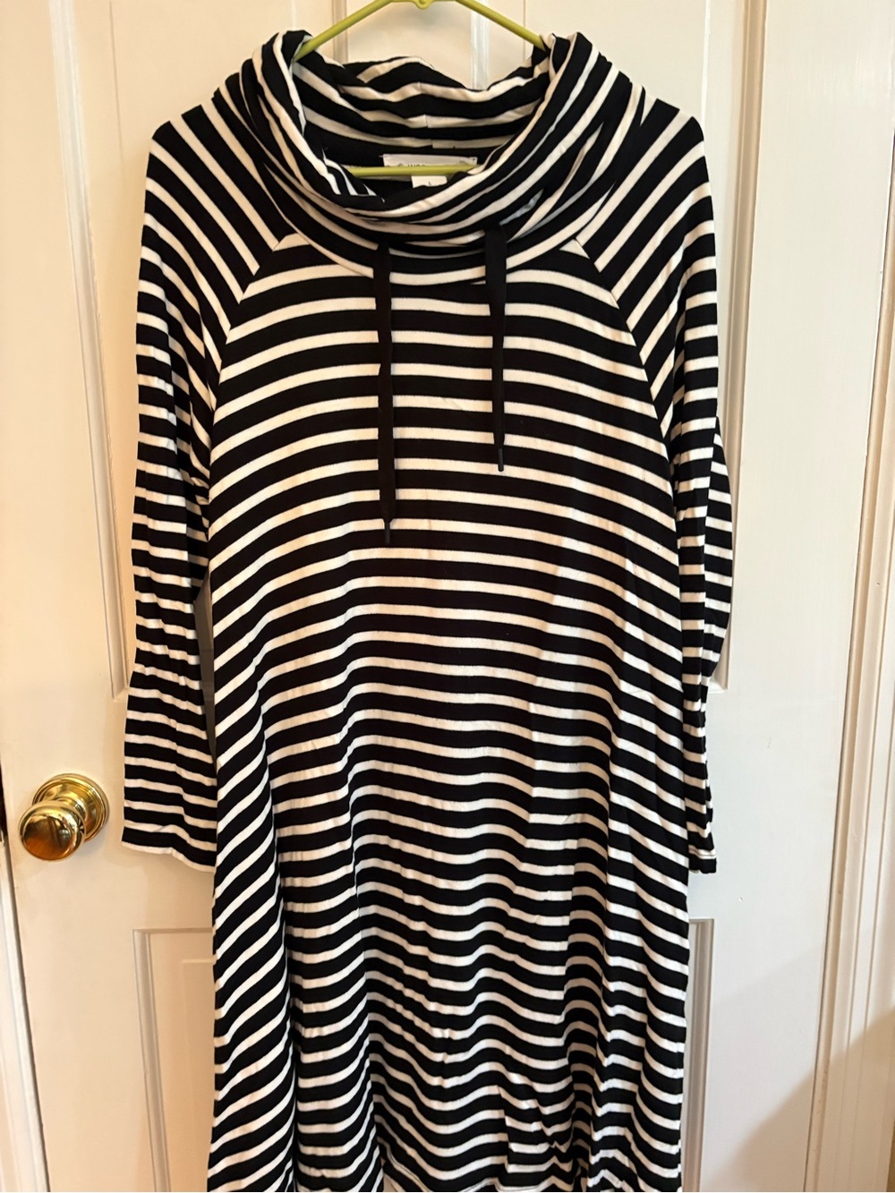 Workshop Republic Clothing Black and White Striped Cowl Neck Long Sleeve Dress